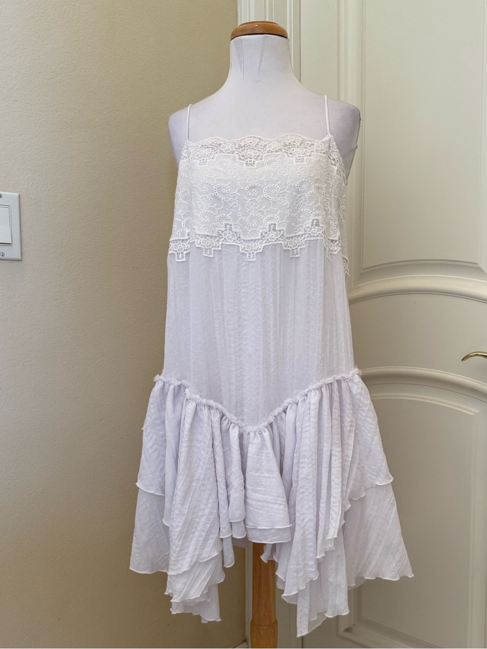 Free People ivory and white boho style handkerchief hem dress